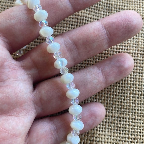 Natural Shell Bead Flat Round Mother of Pearl Rondelle crystal spacers New 7 1/2 - Picture 8 of 10